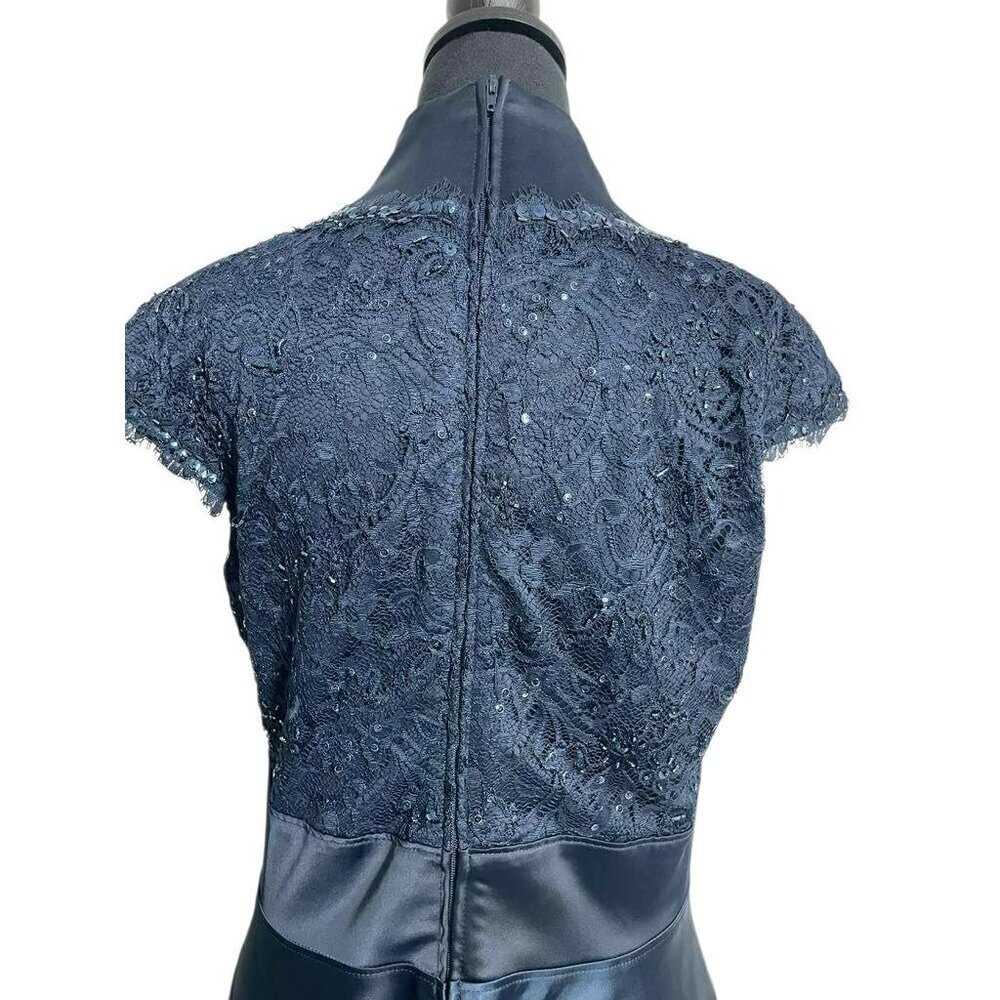Tadashi Shoji Size 12 Blue Dress Evening Cocktail Party Bandage Lace Detail - Picture 6 of 9